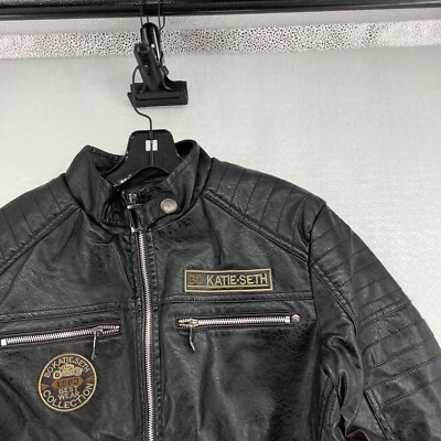 Veste Simili Cuir Vintage Katie Seth Collection Taille L - Couleur Bordeaux/noir, Brodée, Occasion Très Bon état