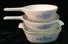 Corning Ware CORNFLOWER BLUE 1-1/2 qt. Casserole / 6-1/2" Skillet / 1 pt. Pan
