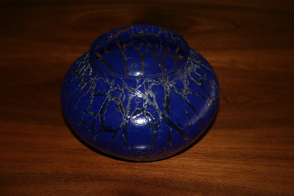 Vase boule Art Déco craquelé bleu et blanc - Cristal - Photo 1/1