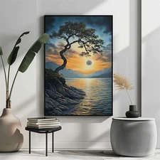 Beautiful Sunset Over Ocean Oil Painting Wall Art Print On Canvas Artprint