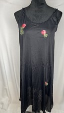 Vintage Kayser Night Gown Black With Rose Embleshments Size Small