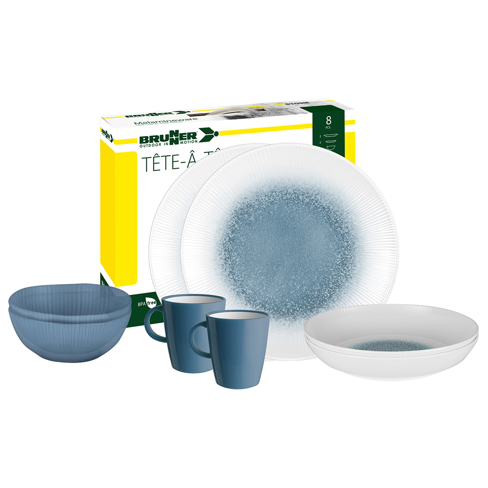 Brunner set stoviglie in melamina Tête-à-tête Meteore 8pz Bianco/Blu