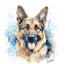 Watercolor German Shepherd Portrait Art Print Painting 8x11 inch