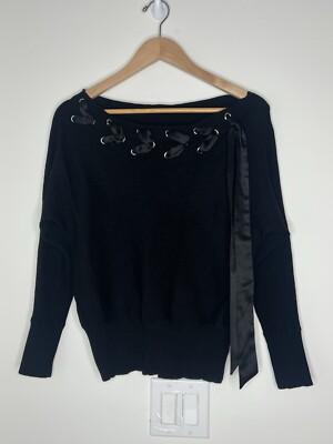 New York & Company 7th Avenue Off Shoulder Sweater Womens Size Small Black Solid