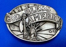 Vintage 1986 God Bless America Statue Of Lady Liberty American Pride Belt Buckle