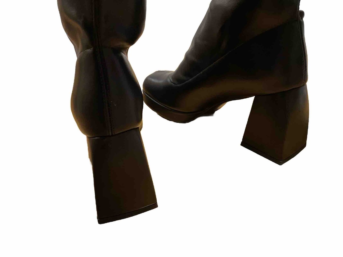 Knee High Go Go Boots Size 10 Stretch Calf Block Heel Shoe Knee High Go Go Boots Size 10 Stretch Calf Block Heel Shoe