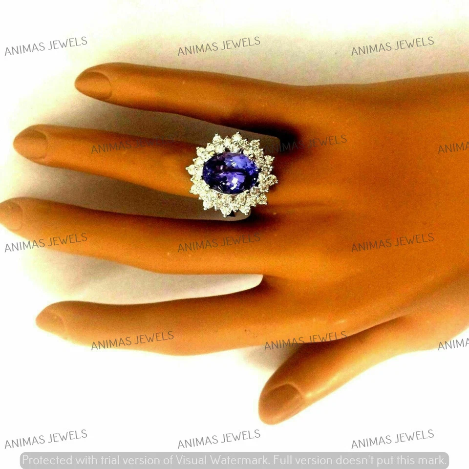 Anel de luxo feminino prata esterlina 925 simulação tanzanita oval 7 CT tamanho-9 - Imagem 4 de 4
