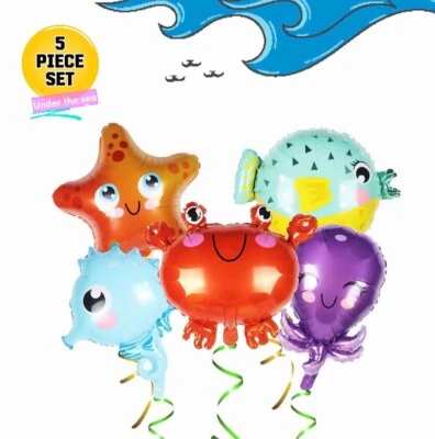 Under The Sea Theme 5pc Foil Balloons Fish Aquarium Kids Birthday Party