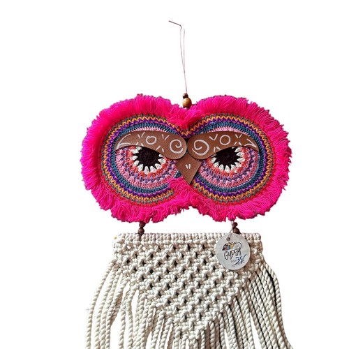 Gypsy Owl Macrame Wall Hanging Decor Pink - Picture 5 of 9