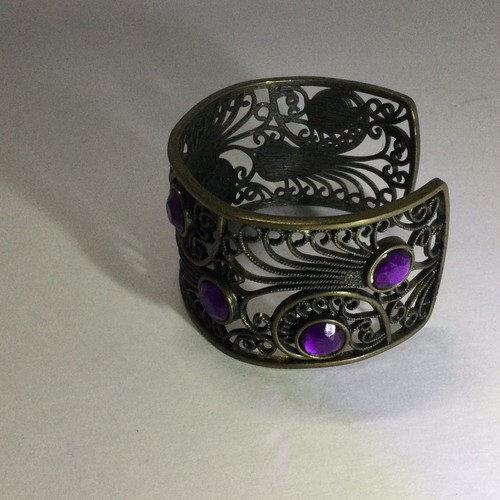 Cookie Lee Cuff Bracelet Gunmetal Woven Style With Purple Accents Wide Ladies