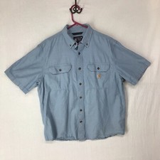 Carhartt Men  s Chambray Button Down Short Sleeve Large Light Blue Work Shirt
