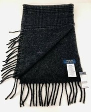 POLO RALPH LAUREN Men  s Gray Check Plaid Wool Blend Scarf Fringe Made in Italy