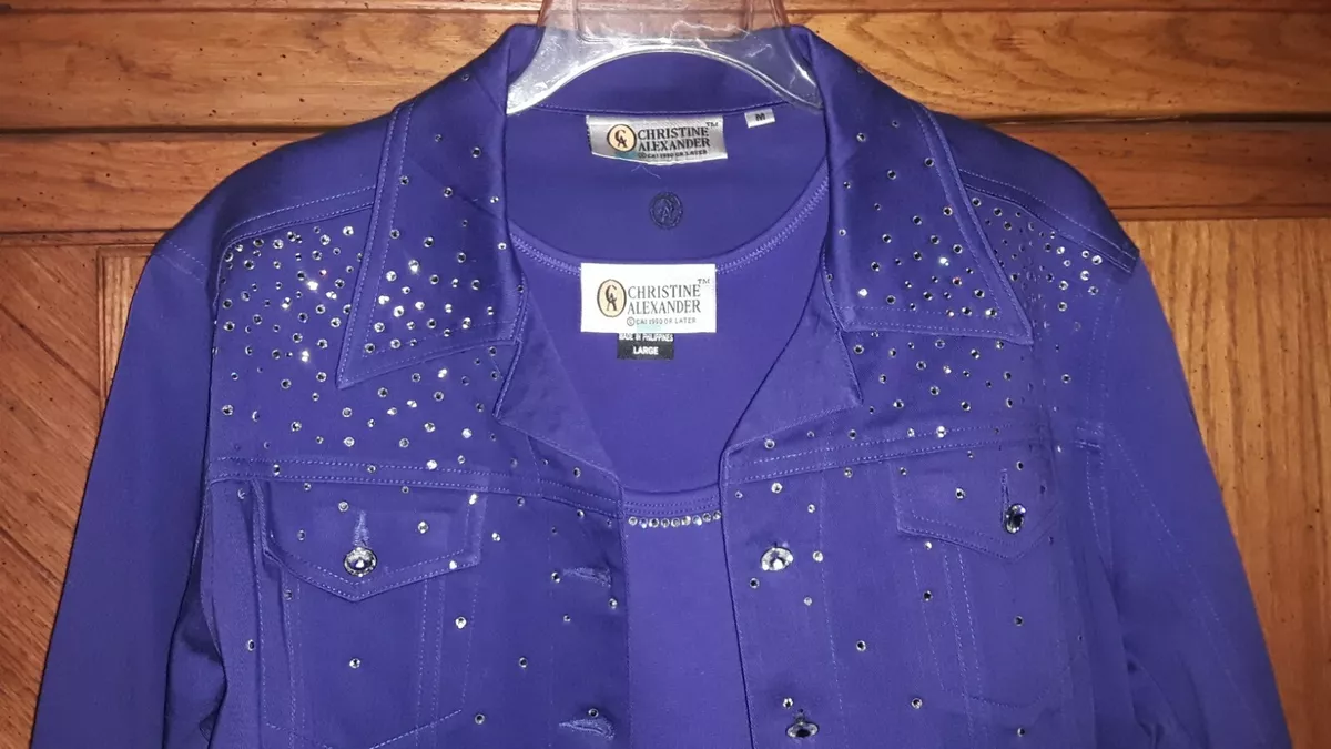 2-Piece Christine Alexander Swarovski Crystal PurpleJacket Sz M & Matching Top L