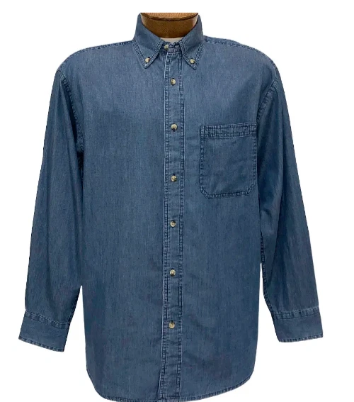 New NWT Mens Woodland Creek Outdoor Ready Dk Blue Indigo Denim Long Sleeve Shirt