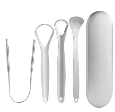 TIKA 4-Pack Metal Tongue Scraper – Stainless Steel Oral Cleaner for Adults & Hygiene