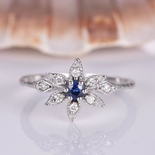 1ct Lab-Created Blue Sapphire Floral Promise Engagement Ring White Gold Plated