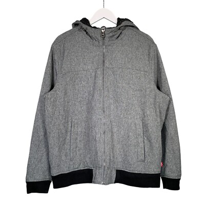 Levis Sherpa gefütterte Jacke Large Herren grau Denim Zip Hoodie Bomber Trucker Chore