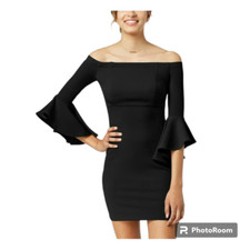 TEEZE ME Womens Black Bell Sleeve Off Shoulder Mini Party Bodycon Dress sz 5