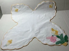 Embroidered Bread Cloth Roll Cover Handstitched Flower White Cotton /Linen New