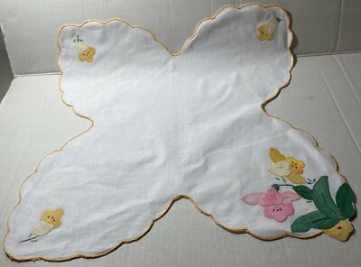 Embroidered Bread Cloth Roll Cover Handstitched Flower White Cotton /Linen New