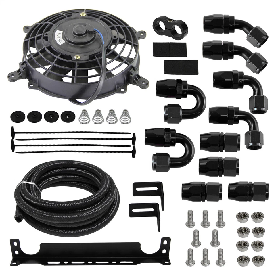 40 Row AN10 Oil Cooler Kit Black+Bracket+7" Electric Fan Kit For SUV Truck Van - Image 4 of 4