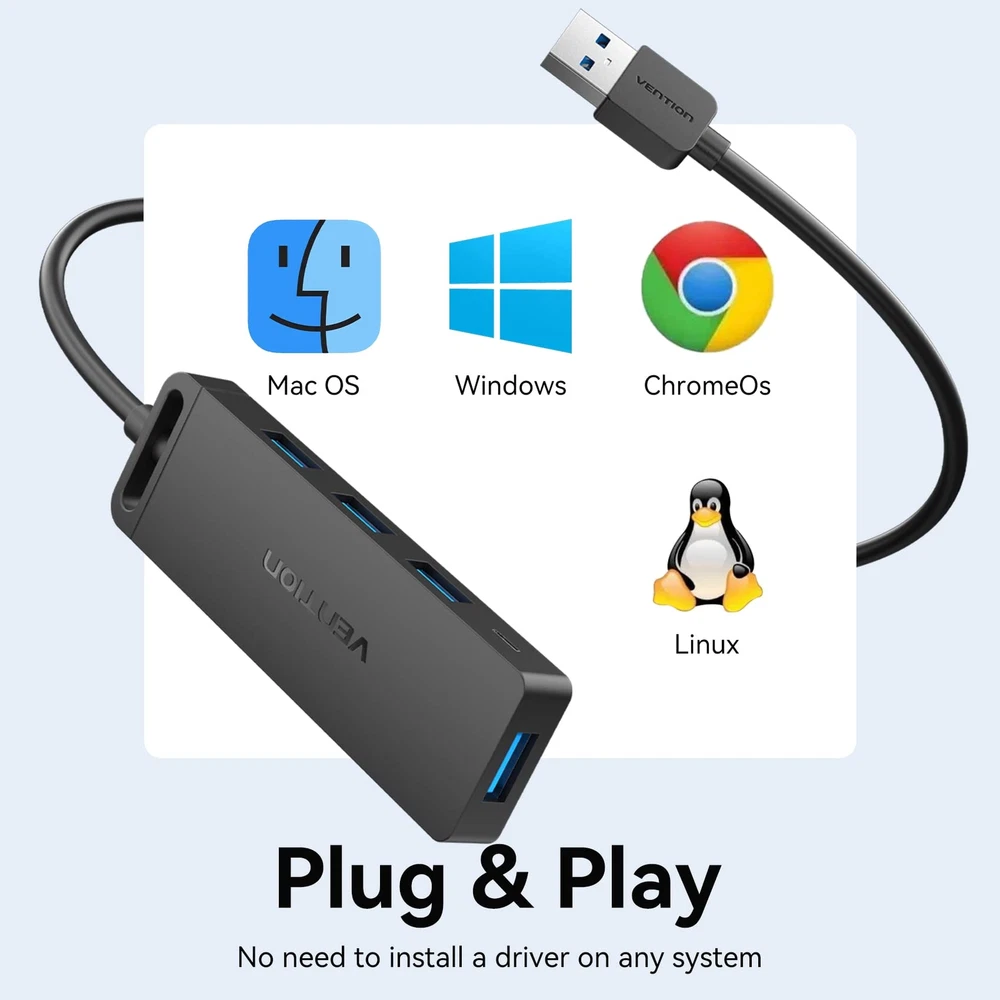 4-Port USB 3.0 Hub with 1.5ft Cable - Ultra-Slim Splitter & Charging Support