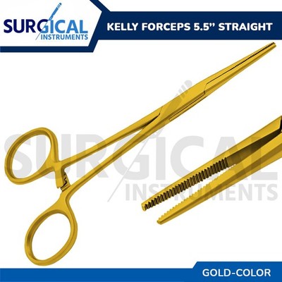 Kelly Hemostat Forceps 5.5'' Straight Full Gold Surgical Dental German Grade