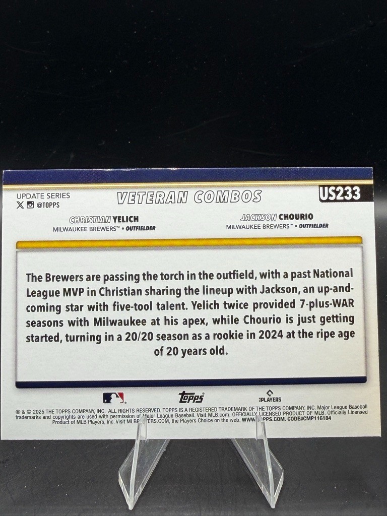 Yelich / Jackson Chourio 2025 Topps Update Diamante Foil US233