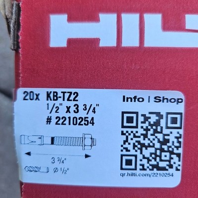 Hilti KB-TZ2  1/2 x 3-3/4  Anchors (#2210254) Box of 20
