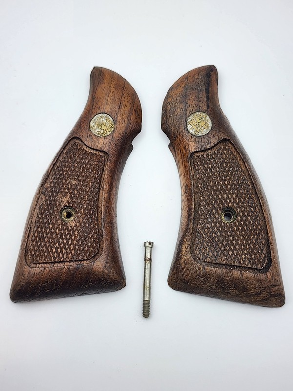 vintage original Smith Wesson Checkered Wood Grips For K Frame S&W