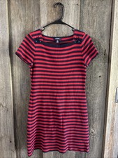 CHAPS Womens Size S Cotton Red Blue Striped Cap Sleeves Sailor Summer Dress