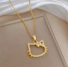Hello Kitty Necklace Gold Tone Titanium Steel Chain Perfect For Gift New