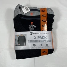2-Pack Rugged Elements Sueded Long Sleeve Crew Tee, Men's XXL, Black + Gray, NEW