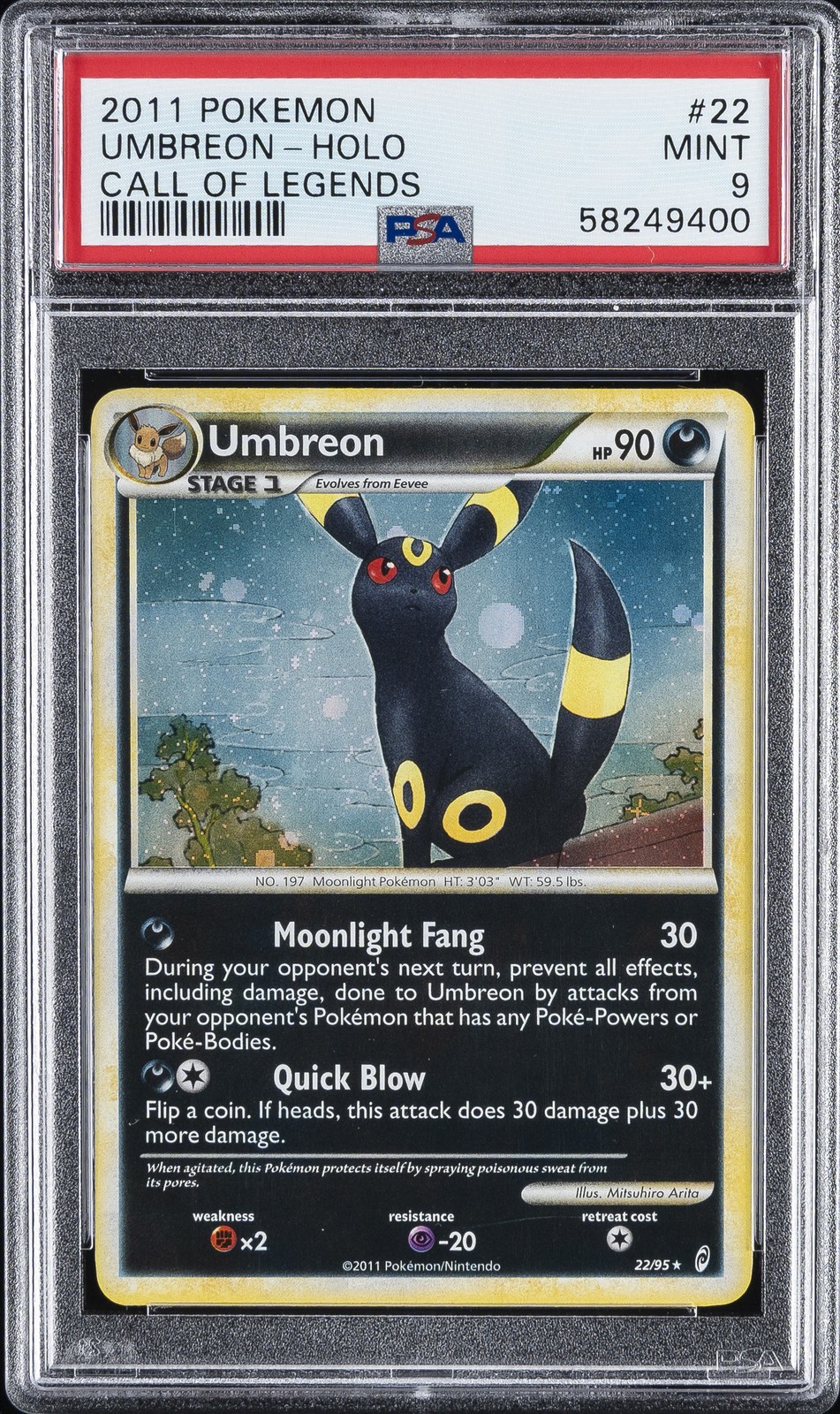 2011 POKEMON CALL OF LEGENDS #22 UMBREON-HOLO PSA 9