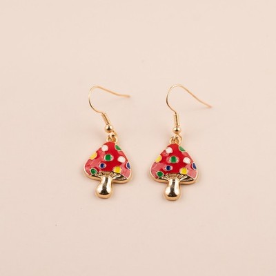 Colourful Good Luck Magic Forest Mushroom Hook Dangle Drop Earrings Jewellery