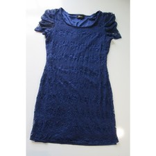 Crochet Lace Girls Large Royal Blue Short Sleeve Dress Fully Lined Girls Large