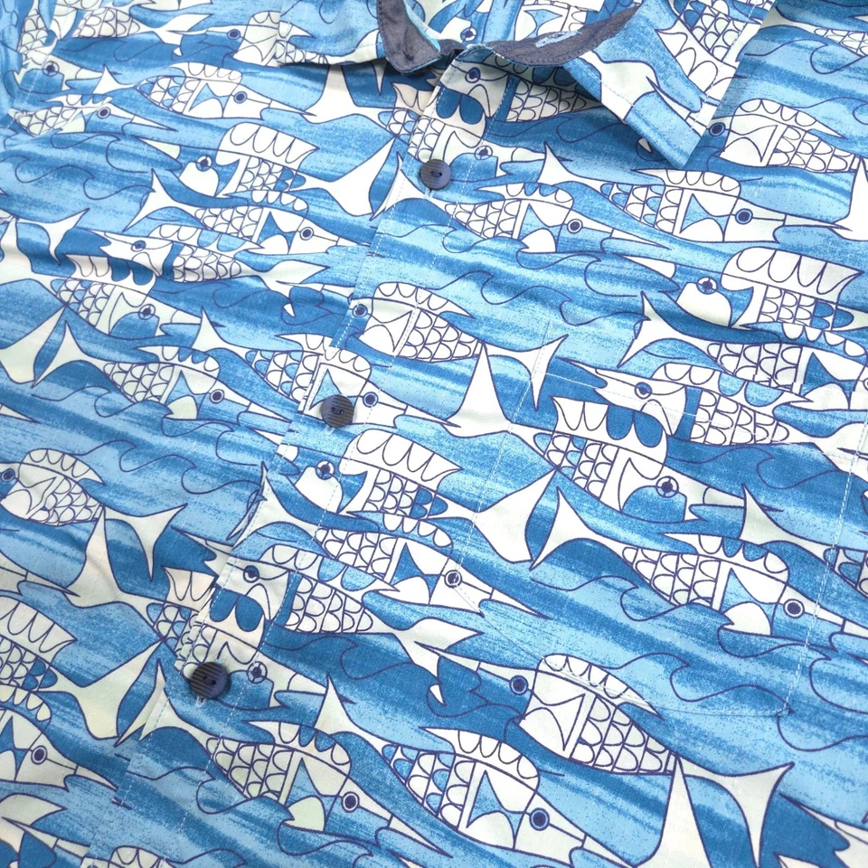 Tommy Bahama Artist Series Shirt Mens XXL Blue Fish Bay IslandZone Silk Blend - Image 2 of 4