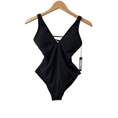 TA3 Plungey One Piece Swimsuit XS short Black Corset Back shaping snatched NWT
