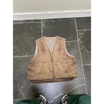 Carhartt Mens 3XL Sherpa Lined Duck Canvas Vest Brown V02 BRN Workwear Gorpcore