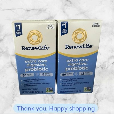 FOR 2 RenewLife Extra Care Digestive Probiotic 50 Billion Cfu 90 Veg Caps NEW