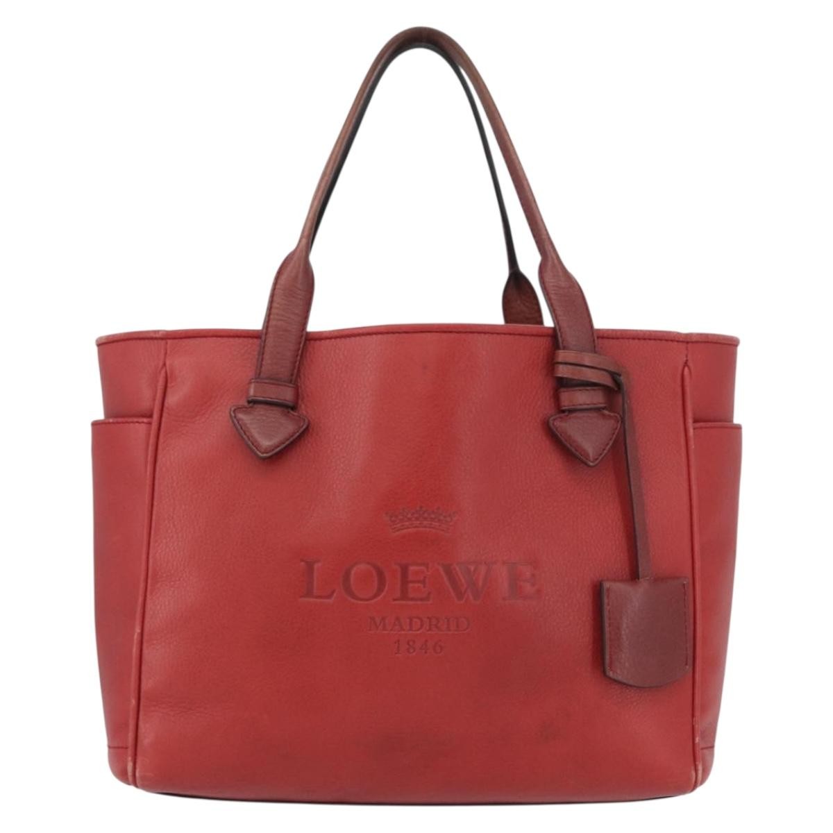 LOEWE Heritage Tote Bag Leather Red Silver Auth BSZ189 | eBay