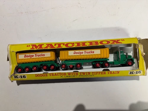 Vintage Matchbox Lesney King Size K-16 Dodge Tractor w/ Twin Tippers Train