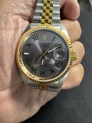 CADISEN Automatic 21J Two-Tone Steel Watch Gray Roman Dial Date 5ATM