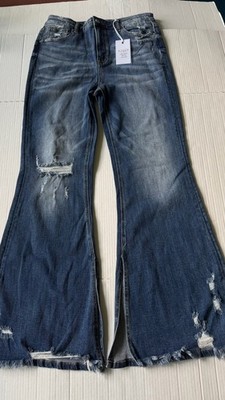 Risen High Rise Slit Flare Size 15 DISTRESSED Jeans Light Wash Women's RDP5020