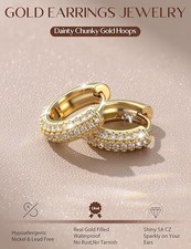 Small Chunky Gold Hoop Earrings for Women Hypoallergenic 14K Gold Filled Huggie