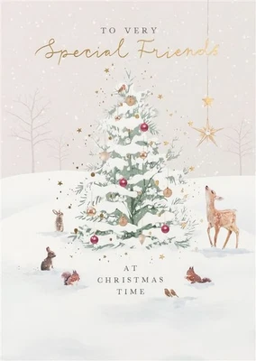 PAPERLINK Very Special Friends Christmas Card Tree Deer Snow Winter Scene Happy New Year