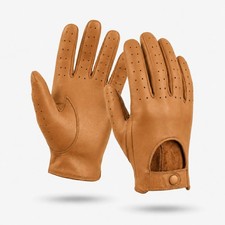 Leather Gloves Classic Vintage Vented Black Soft Mens Genuine Unlined Mitten