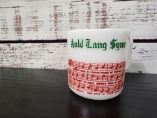 Hazel-Atlas Tom & Jerry &ldquo;Auld Lang Syne&rdquo; Milk Glass Mug Red Green Holiday 1950s