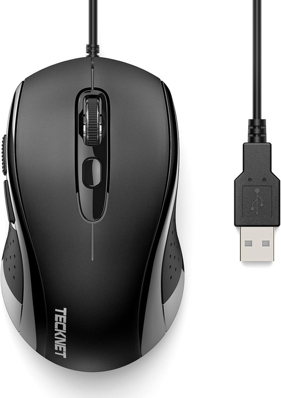 TECKNET Wired Mouse, Mice Wired Optical USB Computer Mouse With 3600 DPI Tracki