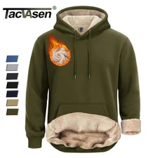 Men's Pullover Hoodie Thick Sherpa Lined Front Pocket Warm Fleece Sweatshirts